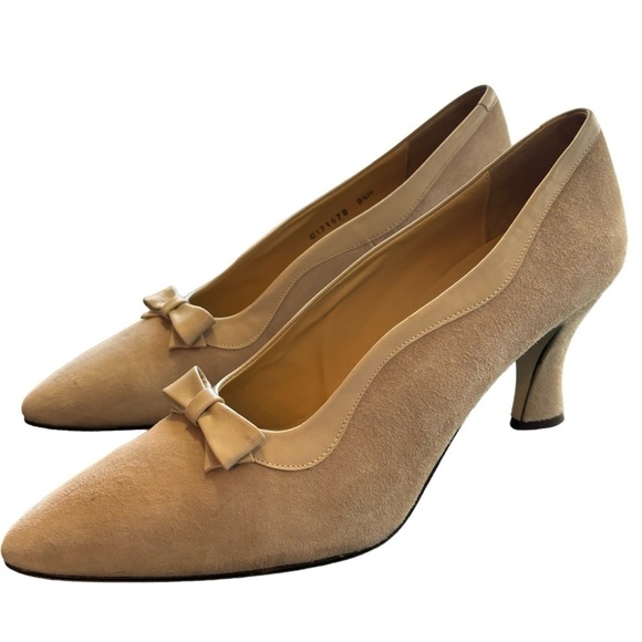 Nina Light Gray Suede Leather Bow Tie Pointed Toe Heels Pumps Office Size 9.5 - Picture 6 of 8